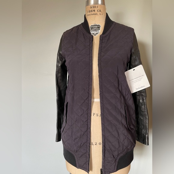 Rag & Bone eggplant pacific silk quilted jacket with leather size XS - Picture 8 of 10